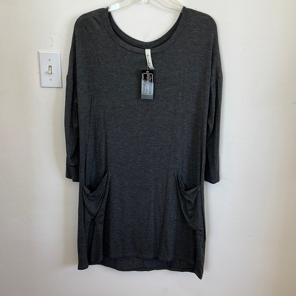 Linens & Pearls Boutique Emerald Grey Midi Dress Size L NWT
